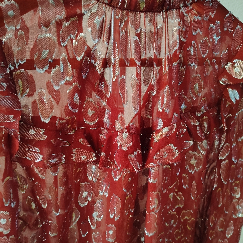 Veronica Beard Women's Brooks Burgundy Metallic Print Silk Blouse- Size 2 Small - Picture 5 of 7